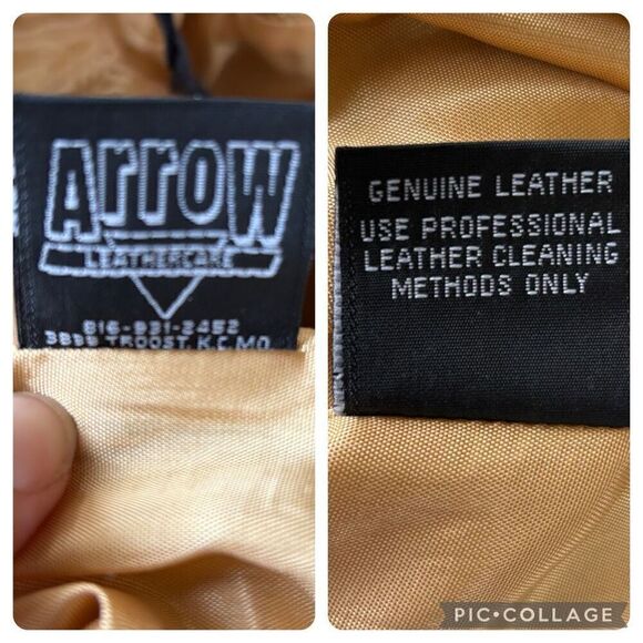 Vintage Genuine Leather Arrow Metallic Gold Pencil Skirt Pleated Back Slip Zip - Picture 8 of 8